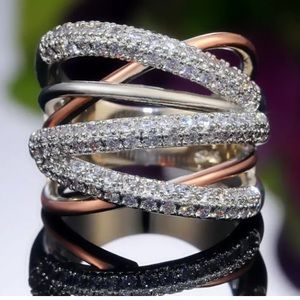 - 9.25 Rose Gold & Sterling Silver Combo with Pave  Crystals Ring Size 7
